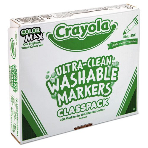 Image of Crayola® Ultra-Clean Washable Marker Classpack, Fine Bullet Tip, 10 Assorted Colors, 200/Pack