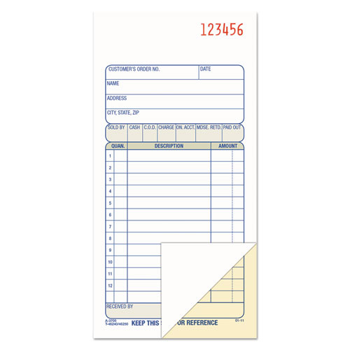 2-Part Sales Book, 3 3/8 X 6 11/16, Carbonless, 50 Sets/book