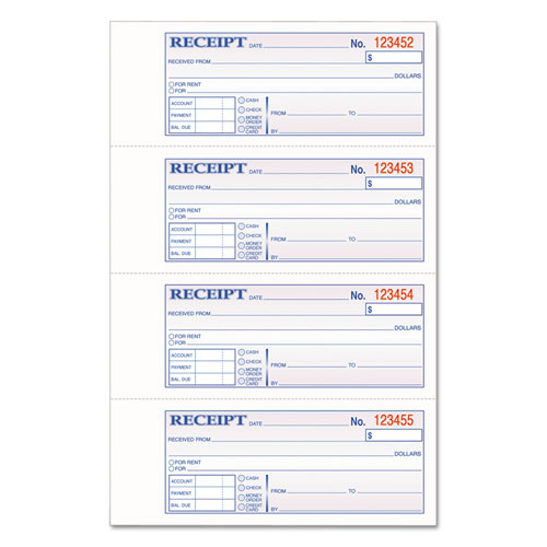 Tops 3-Part Hardbound Receipt Book, 7 X 2 3/4, Carbonless, 200 Sets/book