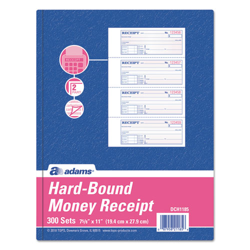 Adams® TOPS 2-Part Hardbound Receipt Book, 7 x 2 3/4, w/Carbon, 300 Set/Book