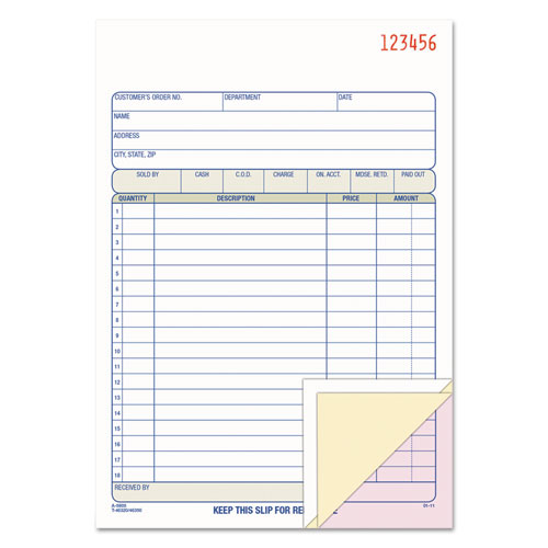 TOPS Sales/Order Book, Three-Part Carbonless, 7.95 x 5.56, 50 Forms Total