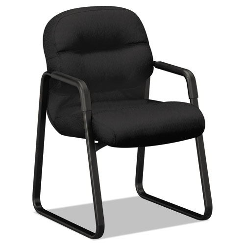 HON® Pillow-Soft 2090 Series Guest Arm Chair, Leather Upholstery, 31.25" x 35.75" x 36", Black Seat, Black Back, Black Base