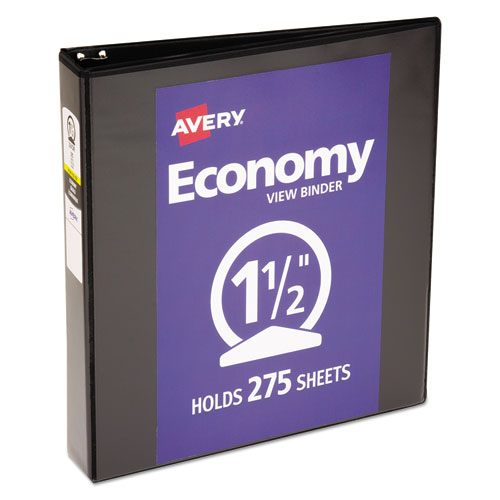 Economy View Binder with Round Rings , 3 Rings, 1.5" Capacity, 11 x 8.5, Black, (5725)