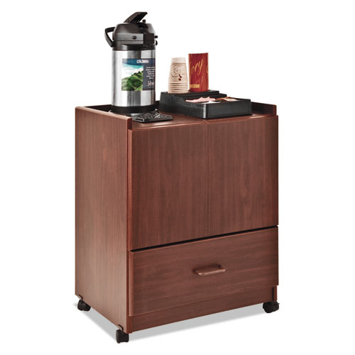 Image of Mobile Deluxe Coffee Bar, Engineered Wood, 2 Shelves, 1 Drawer, 23" x 19" x 30.75", Cherry