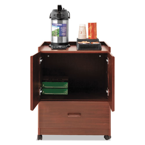 Mobile Deluxe Coffee Bar, Engineered Wood, 2 Shelves, 1 Drawer, 23" x 19" x 30.75", Cherry