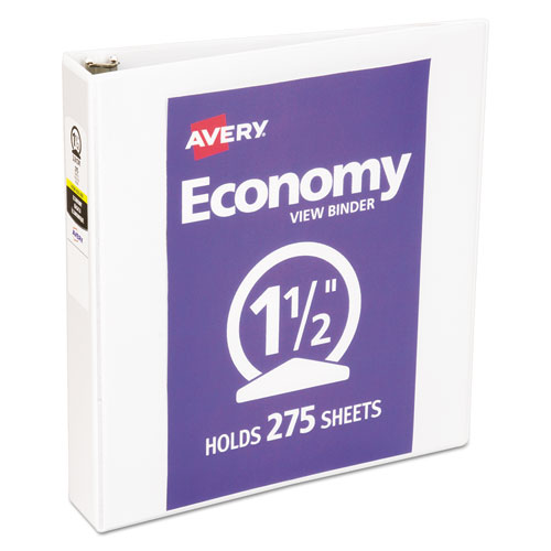 Economy View Binder with Round Rings , 3 Rings, 1.5" Capacity, 11 x 8.5, White, (5726)