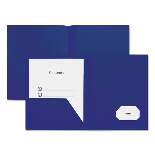 Two-Pocket Plastic Folders, 11 x 8 1/2, Navy Blue, 10/Pack