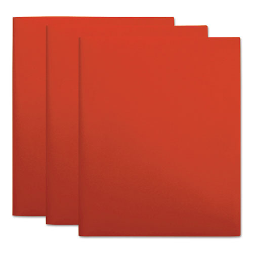 Two-Pocket Plastic Folders, 11 x 8 1/2, Red, 10/Pack