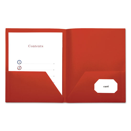 Two-Pocket Plastic Folders, 100-Sheet Capacity, 11 x 8.5, Red, 10/Pack