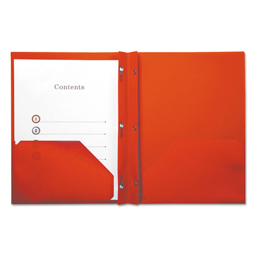 Plastic Twin-Pocket Report Covers with 3 Fasteners, 100 Sheets, Red, 10/PK