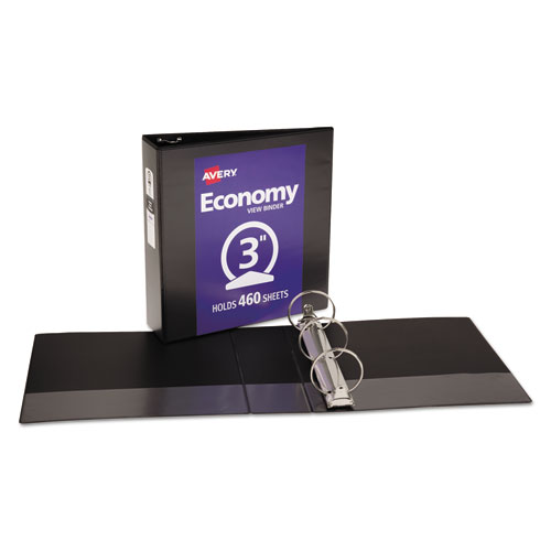 Economy View Binder with Round Rings , 3 Rings, 3" Capacity, 11 x 8.5, Black, (5740)