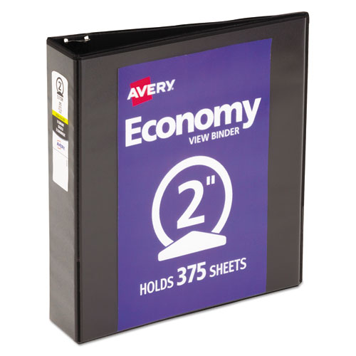 Economy View Binder with Round Rings , 3 Rings, 2" Capacity, 11 x 8.5, Black, (5730)