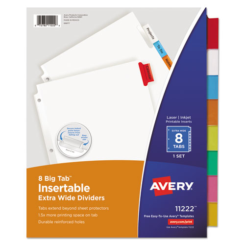 Image of Insertable Big Tab Dividers, 8-Tab, 11.13 x 9.25, White, Assorted Tabs, 1 Set