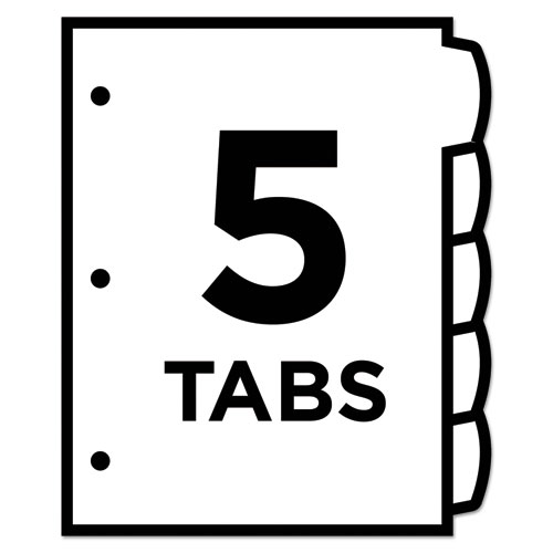 Big Tab Printable Large White Label Tab Dividers, 5-Tab, 11 x 8.5, White, 20 Sets