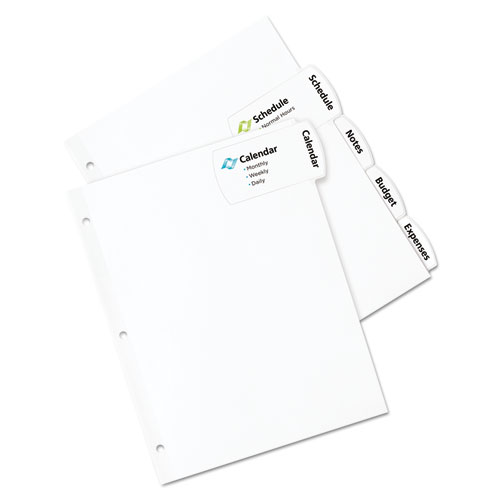 Image of Big Tab Printable Large White Label Tab Dividers, 5-Tab, 11 x 8.5, White, 20 Sets