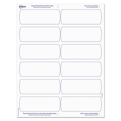 Big Tab Printable Large White Label Tab Dividers, 8-Tab, Letter, 20 per pack