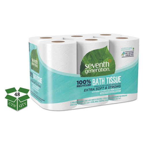 100 Recycled Bathroom Tissue, Septic Safe, 2-Ply, White, 240 Sheets/Roll, 48/Carton