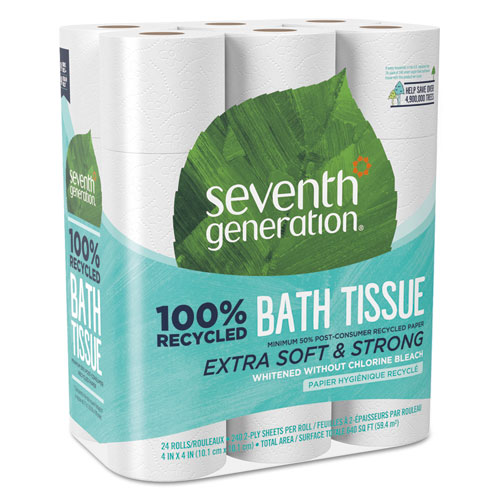 100 Recycled Bathroom Tissue, Septic Safe, 2-Ply, White, 240 Sheets/Roll, 24/Pack