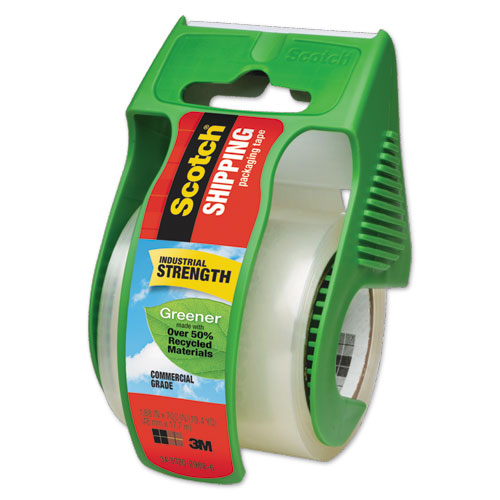 Image of Greener Commercial Grade Packaging Tape with Dispenser, 1.5" Core, 1.88" x 58.33 ft, Clear