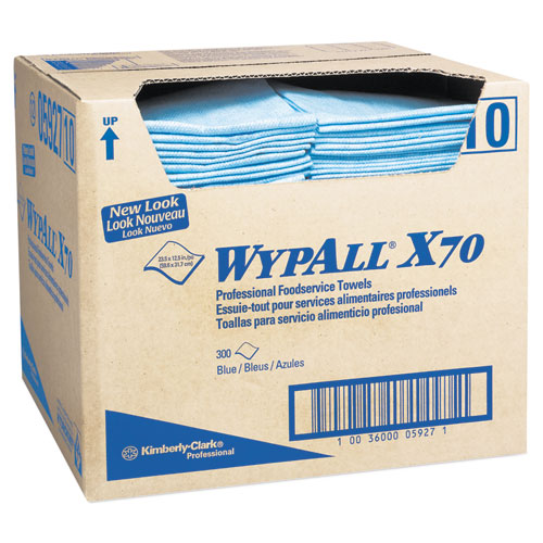 WypAll® X70 Foodservice Towels, 1/4 Fold, 12.5 x 23.5, Blue, 300/Carton
