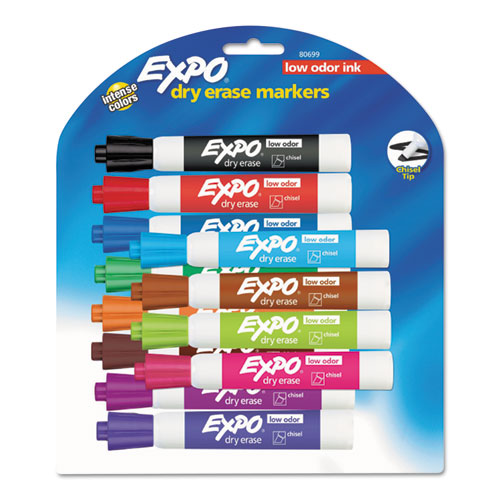 Image of Expo® Low-Odor Dry-Erase Marker, Broad Chisel Tip, Assorted Colors, 12/Set