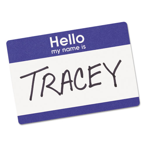 Image of Printable Adhesive Name Badges, 3.38 x 2.33, Blue "Hello", 100/Pack