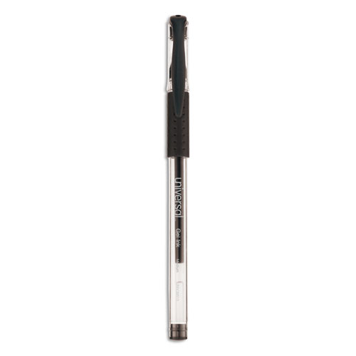 Universal™ Comfort Grip Gel Pen, Stick, Medium 0.7 mm, Black Ink, Clear Barrel, 60/Pack