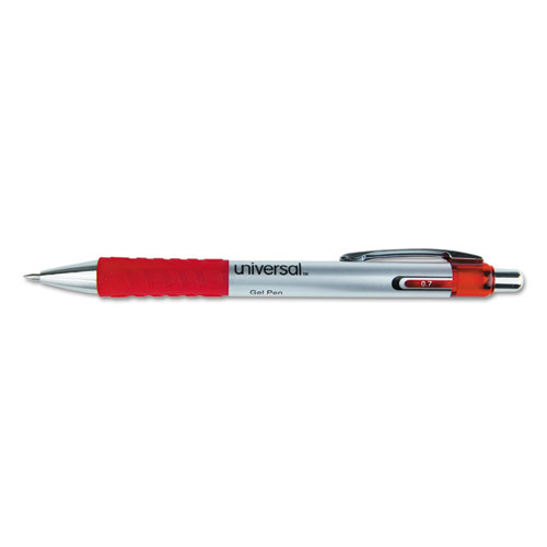 Comfort Grip Gel Pen, Retractable, Medium 0.7 mm, Red Ink, Silver Barrel, Dozen