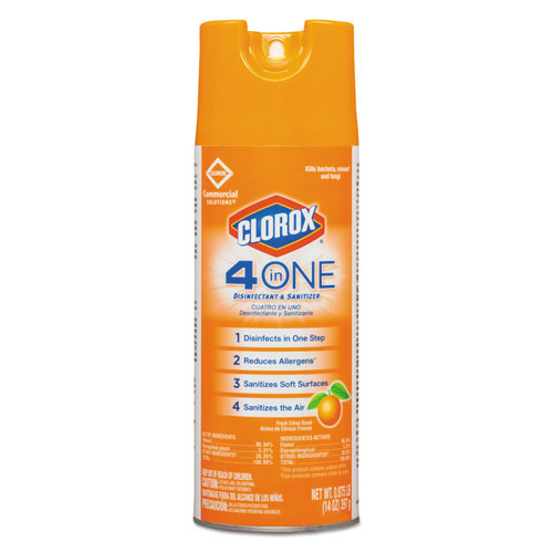 Clorox® 4-in-One Disinfectant and Sanitizer, Citrus, 14 oz Aerosol Spray