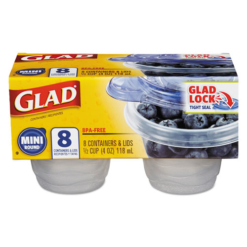 Glad® Mini Round Food Storage Containers, 4 oz,  8/Pack