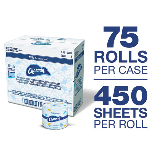 Image of Charmin® Commercial Bathroom Tissue, Septic Safe, Individually Wrapped, 2-Ply, White, 450 Sheets/Roll, 75 Rolls/Carton