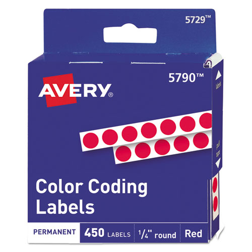 Handwrite-Only Permanent Self-Adhesive Round Color-Coding Labels in Dispensers, 0.25" dia., Red, 450/Roll, (5790)