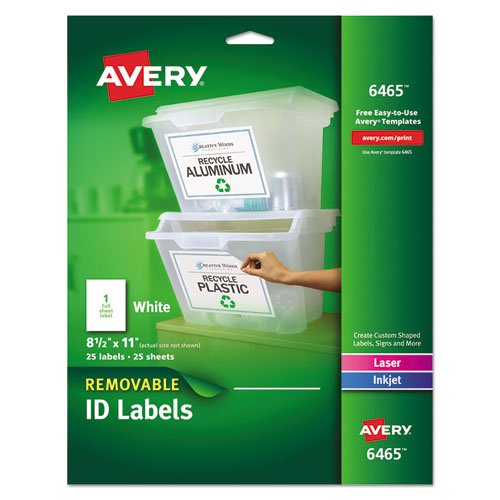 Removable Multi-Use Labels, Inkjet/Laser Printers, 8.5 x 11, White, 25/Pack