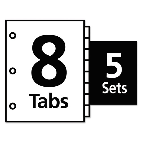 Image of Office Essentials™ Index Dividers With White Labels, 8-Tab, 11 X 8.5, White, 5 Sets