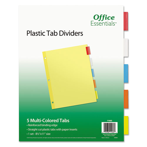 Image of Plastic Insertable Dividers, 5-Tab, 11 x 8.5, Assorted Tabs, 1 Set