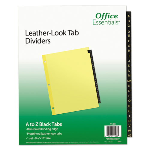 Office Essentials™ Preprinted Black Leather Tab Dividers, 25-Tab, A To Z, 11 X 8.5, Buff, 1 Set