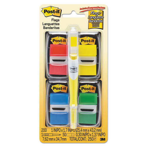 Page Flag Value Pack, Assorted, 200 1" Flags + Highlighter with 50 0.5" Flags
