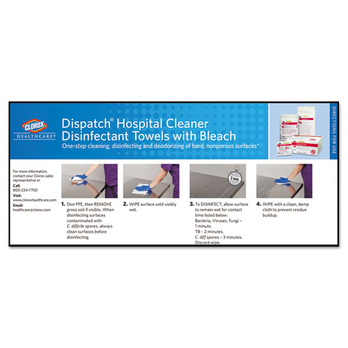 Image of Clorox Healthcare® Dispatch Cleaner Disinfectant Towels, 1-Ply, 6.75 X 8, Unscented, White, 150/Canister