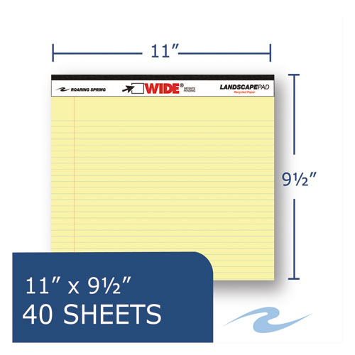 WIDE Landscape Format Writing Pad, Medium/College Rule, 11 x 9.5, Canary, 40 Sheets