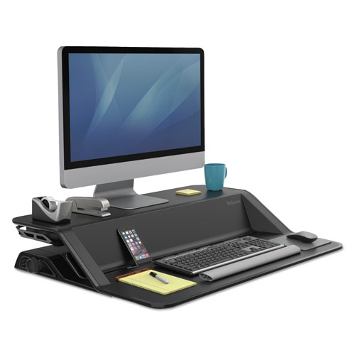 Lotus Sit-Stands Workstation, 32.75" x 24.25" x 5.5" to 22.5", Black