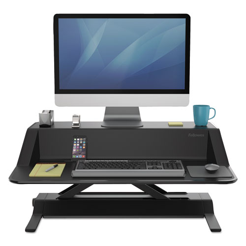 Lotus Sit-Stands Workstation, 32.75" x 24.25" x 5.5" to 22.5", Black