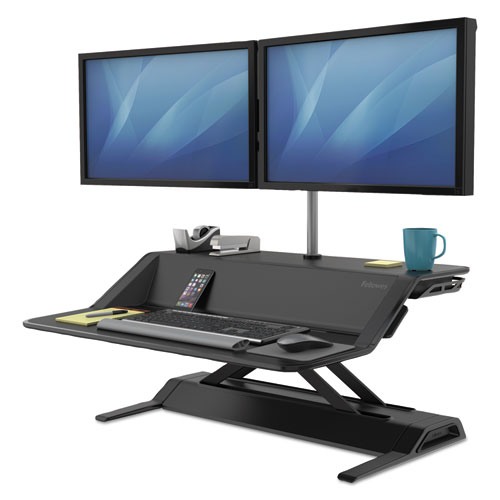 Image of Fellowes® Lotus Sit-Stands Workstation, 32.75" X 24.25" X 5.5" To 22.5", Black
