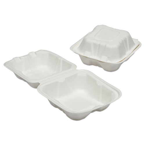 7350016646906, SKILCRAFT, Clamshell Hinged Lid ToGo Food Containers, 6 x 6 x 3, 400/Box