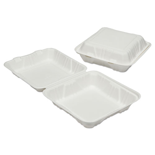 7350016646907, SKILCRAFT Clamshell Hinged Lid ToGo Food Containers, 9 x 9 x 3, White, Paper, 200/Box