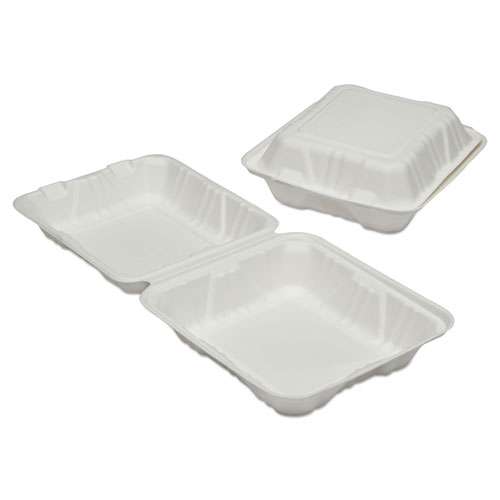 7350016646908, SKILCRAFT Clamshell Hinged Lid ToGo Food Containers, 8 x 8 x 3, White, Paper, 200/Box