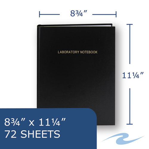 Lab Research Notebook, Quadrille Rule (5 sq/in), Black Cover, (72) 11.25 x 8.75 Sheets