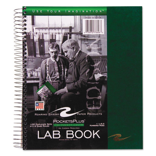 WIREBOUND LAB NOTEBOOK, 4 SQ/IN QUADRILLE RULE, 11 X 9, WHITE, 100 SHEETS