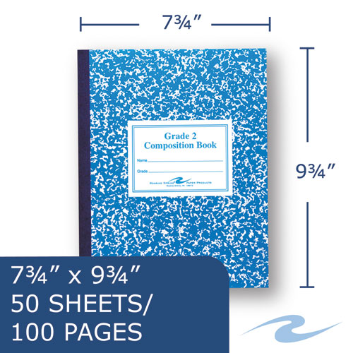 Grade School Ruled Composition Book, Grade 2 Manuscript Format, Blue Cover, (50) 9.75 x 7.75 Sheets