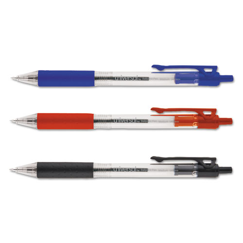 Universal™ Comfort Grip Clear Barrel Retractable Ballpoint Pen, Asst Ink, 1mm, 50/Set