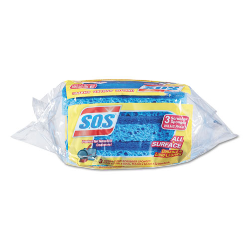 Image of All Surface Scrubber Sponge, 2.5 x 4.5, 0.9" Thick, Dark Blue, 3/Pack, 8 Packs/Carton